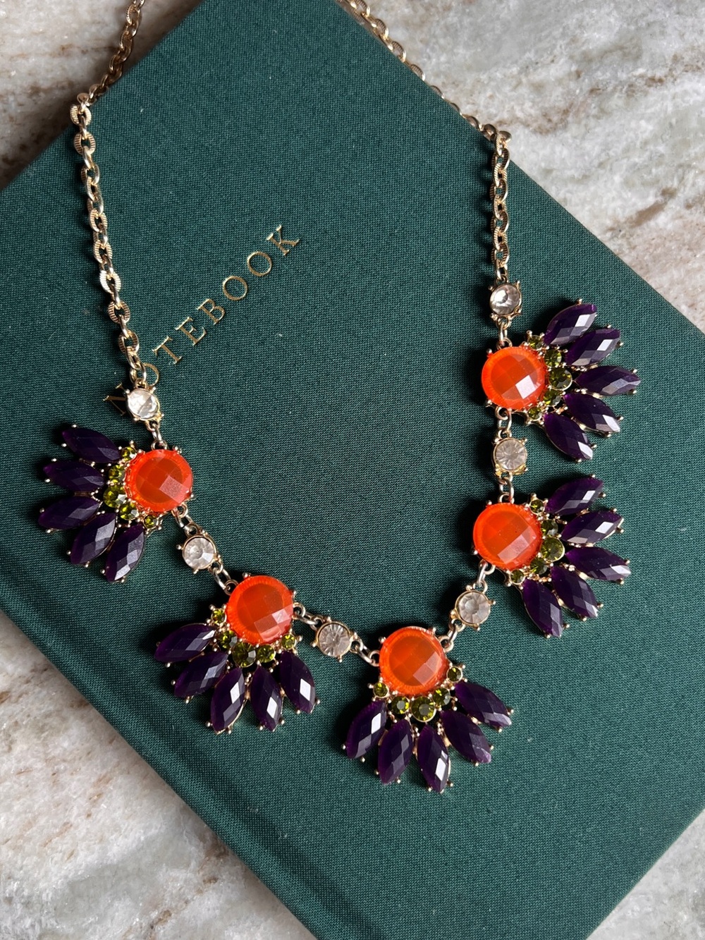 Crystal Statement Necklace Orange Navy Blue Stones Y2K Flower Jewelry Bold